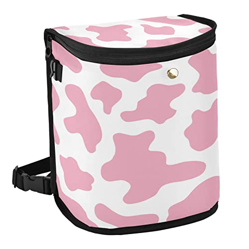 Image of linqin Pink Cow Print Car Trash Can with Lid Leak Proof Car Trash Bag Waterproof Car Garbage Can, PolyesterTrash Bin Hanging for Minivan SUV Truck
