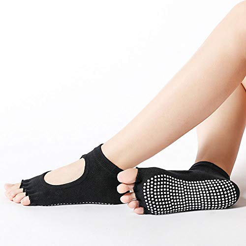 2 Pairs Toeless Yoga Socks Non-Slip Grips for Pilates Ballet Dance Barefoot Workout Cotton Open Toe Sports Socks3