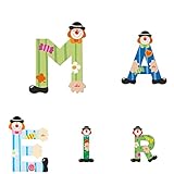 Sevi Clown Holzbuchstaben Name Marie ca. 10 cm, Türbuchstaben für Kinderzimmer, ABC Lernspielzeug aus Holz, pädagogisches Spielzeug für Kinder ab 3 Jahre, Kindernamen Buchstaben Clowns, Mehrfarbig
