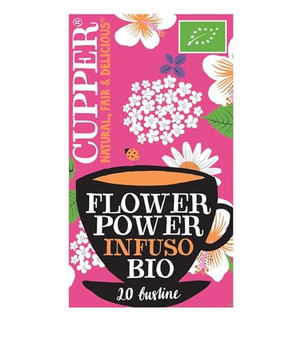 CUPPER Flower Power Infuso Biologico con Fiori di Sambuco, Camomilla e Ibisco, Tisana con Ingredienti Naturali, Gusto Avvolgente, Filtri 100% Biodegradabili, Confezione da 20 Bustine