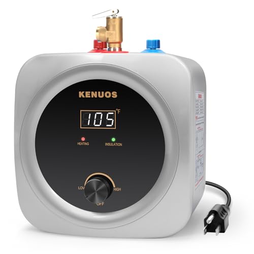 Image of Mini Tank Water Heater Electric 2.5 Gallon Under Sink Instant Hot Water Heater with LED Dsiplay,T&P Valve,3-Way Diverter,110V 120V Point Of Use Water Heaters for Kitchen RV Bathroom Gray