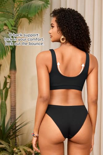 Image of Women Sport Bra Swimsuit Top - Swim Bra Bikini Top Only Scoop Neck Bathing Top 2025 Swimwear