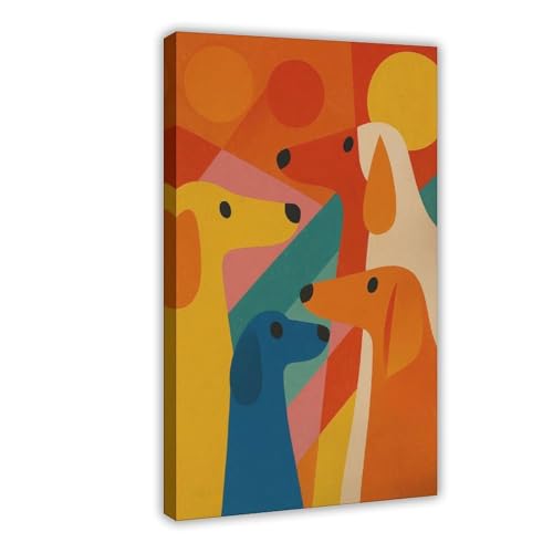 Impression sur toile grand format pour salon terne : tableau chien géométrique 61x91cm