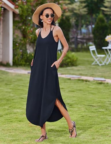 Zeagoo Women's Casual Sundress Summer Maxi Sleeveless V Neck Split Boho Beach Dress Travel Vacation Dress with Pockets4