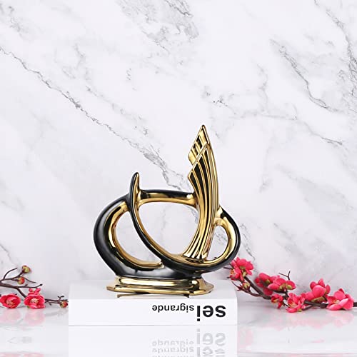 Modern Home Decor Stand, Black Gold Abstract Art Ceramic Statue Sculpture, Black And Gold Home Decor, Aesthetic Art Collectible Figurines For Bedroom Living Room Office Coffee Table Shelf Decor #TOP5