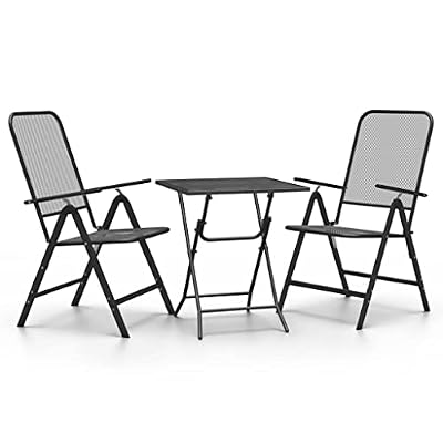 HBFDSFG 3 Piece Patio Dining Set with Expanded Metal Mesh Chairs and Table, Anthracite E-Coating Finish, 7-Position Adjustable Backrests, Foldable Outdoor Dining Set for Space Saving
