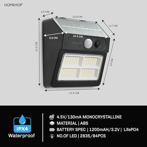 Image of Homehop Solar Wall Security Motion Sensor Lights Waterproof Automatic LED Lamp for Outdoor Home,Garden, Balcony, Pathway (Pack of Two)