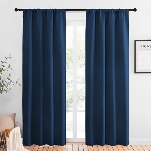NICETOWN Blackout Curtains for Living Curtains, Moroccan Blue, 2 Panels, 42 by 84, Room Darkening Window Curtain Panels, Easy-Care Solid Thermal Insulated Draperies/Drapes for Daughter Room
