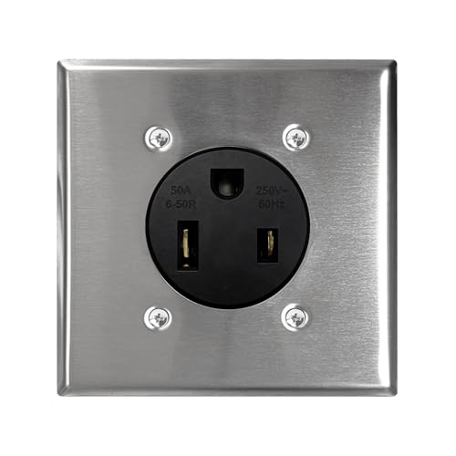 FLRBAGSTO NEMA 6-50 Receptacle with Square Wall Plate 2 Pole 3 Wire 250 Volt 50 Amp Flush Mount Outlet for Welders and Plasma Cutters Industrial Grade UL Listed
