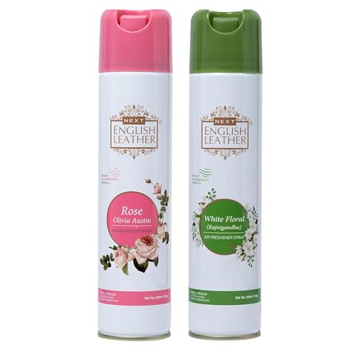Image of Next Care English Leather Air Freshener Spray 220ml | Long Lasting Room Freshener for Home, Office & Car | Odour Eliminator (Rose & White Floral)