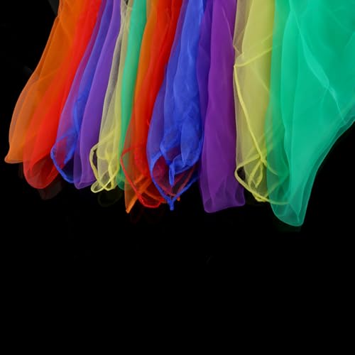 12pcs Square Silk Scarves, Candy Color Gauze Kerchiefs for Dance Performances, Kindergarten Activities, Assorted Colors3