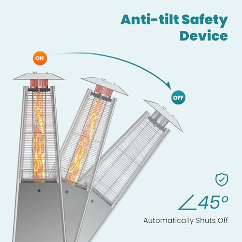 OLIXIS Pyramid Patio Heater 48000 BTU, Pyramid Patio Heater, Stainless Steel Propane Outdoor Heater with Pulse Ignition, Anti-Tip Safety & Moving Wheels, for Backyard Garden Deck Patio, Silvery - Image 3