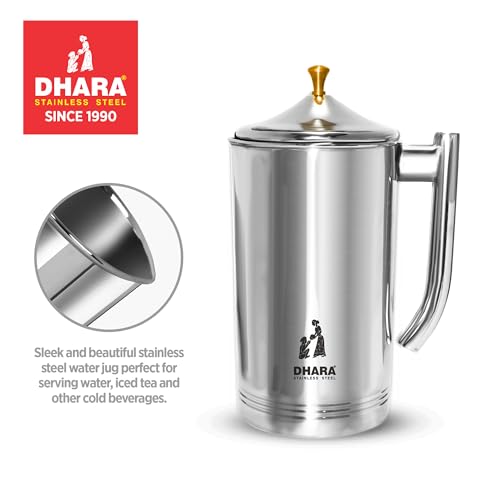 Image of Dhara Stainless Steel 2L Water Jug with Lid, Stain Resistant, Leakproof, Steel Jug for Table and Home Use
