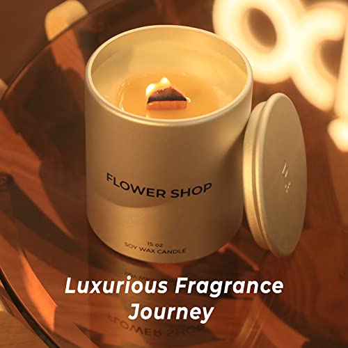 Undelms Scented Candle 15Oz Flower Shop Candle Jasmine, Hyacinth, Sea Salt Scented Soy Wax Candle, Wood Wicked Luxury Aluminum Jar Candle For Home Fragrance 85 Hours Burn Aromatherapy Candles #TOP5