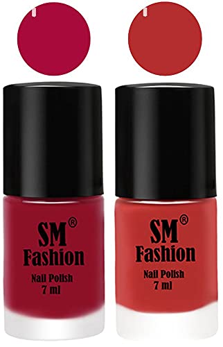Image of Long Lasting Nail Polish | Nail Paint Combo 7 ml Each) - Set of 2 Raspberry-Coral Pink
