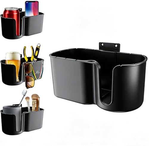 EDSRDUX Universal Multi Size Wall Mount Cup Holder with Drainage Holes - Boat RV Shower Beer Can Holder Silicone Anti-Slip Grip Adhesive or Screw Install. (Black-XLarge)