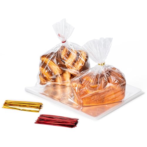 Aegero 200 bolsas de celofán de plástico transparente de 8 x 10 pulgadas con lazos giratorios de 4 pulgadas, 2 colores mixtos, bolsas de regalo de polipropileno para envolver regalos, embalaje,