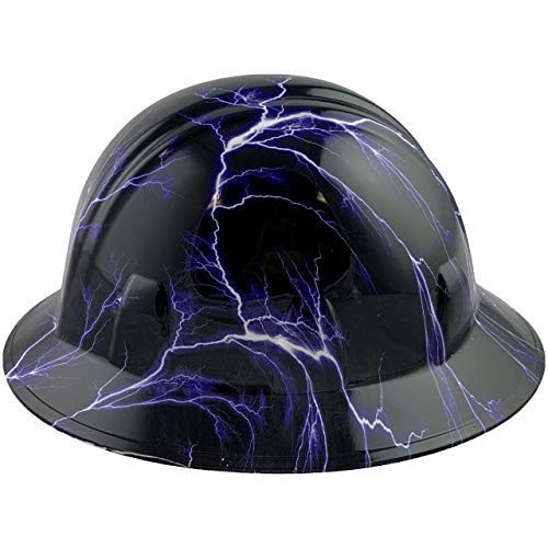 Hydrographic Full Brim Hard Hats With 6 Point Suspension - Purple Lightning Storm Design #TOP1