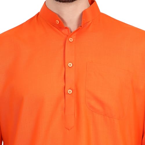 Image of Men's Cotton Blend Blend Knee Length Solid Color Style Stright Long Mandrin Collor Ethnic Casual Wear Kurta Only