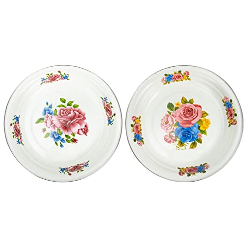 Yarnow 2Pcs Enamel Plates Salad Pasta Dishes Unbreakable Round Plate Flower Pattern Enamel Dishes Enamelware Dinner Plate Camping Accessories (Colorful) #TOP27