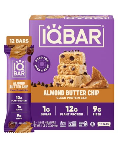IQBAR Clean High Protein Bars, Low Sugar Snack, Almond Butter Chip 12ct