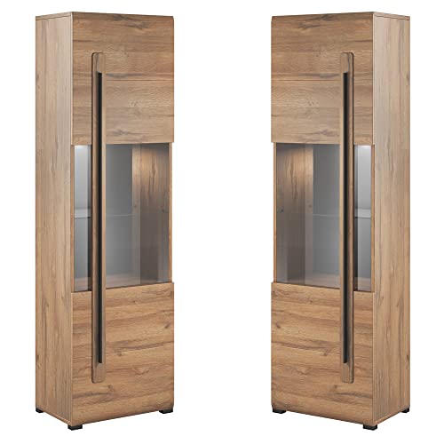 Lomadox Wohnwand Eiche Grandson Nb. inkl. Beleuchtung und Couchtisch moderner Stil mit Glas Einsätzen und Metallgriffen, B/H/T: ca. 320/204/50 cm – Bild 3