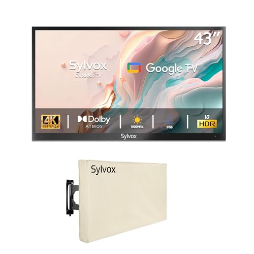 SYLVOX TV Exterior 43 Pulgadas, 4K UHD HDR, 1000 Nits, Google TV, Dolby Atmos, 60 Hz, WiFi, DVB-C/S2/T2, Smart TV IP55 Resistente al Agua para Jardín, Terraza & Piscina | Deck Pro 2.0