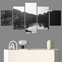 SIGNWIN 5 Panel Canvas Wall Art Dramatic Forest Landscape Living Room Orange Photography Rustic for Home Decorations Ready to Hang - 60