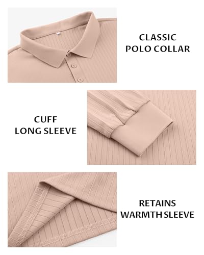 KUYIGO Polo para Hombre de Manga Larga, Ajuste Suelto, Tejido Texturizado, Cuello con 3 Botones, Casual para Uso Diario, Trabajo, Golf y Negocios miniatura 6