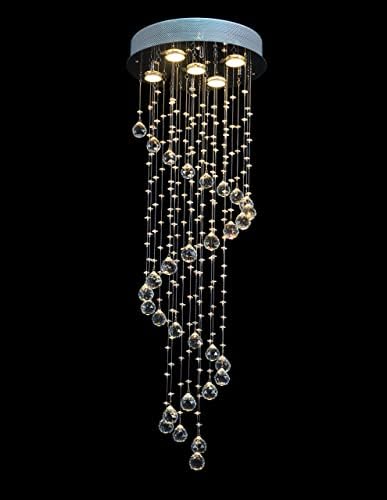 SPARKSOR Modern Crystal Spiral Raindrop Chandelier Lighting Flush Mount LED Ceiling Light Fixture Pendant Lamp for Dining Room Bathroom Bedroom Livingroom 5GU10 Bulbs Required
