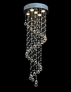 SPARKSOR Modern Crystal Spiral Raindrop Chandelier Lighting Flush Mount LED Ceiling Light Fixture Pendant Lamp for Dining Room Bathroom Bedroom Livingroom 5GU10 Bulbs Required
