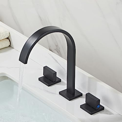 Robinet de lavabo cascade 3 trous noir et or brossé pour salle de bain