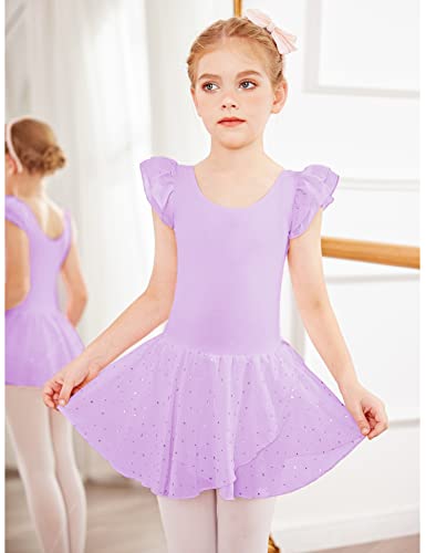 Image of Arshiner Girls Ruffle Sleeve Ballet Dance Dress Tutu Skirted Leotard