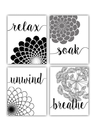 Black and White Bathroom Pictures for Bathroom (8x10) - Black and White Bathroom Wall Decor Unframed Prints - Great Restroom Gray and White Bathroom Decor Black and White Bathroom Accessory