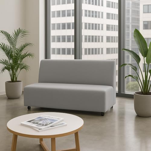 Image of Factory Direct Partners FDP Pro Series Upholstered Armless Mobile Sofa with Locking Casters for Portability Commercial Seating for Hotel Lobby, Office, Restaurant, Waiting Room, Home - Slate Gray