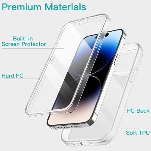 JETech Case for iPhone 14 Pro Max 6.7-Inch with Built-in Screen Protector Anti-Scratch, 360 Degree Full Body Rugged Phone Cover Clear Back (Clear)