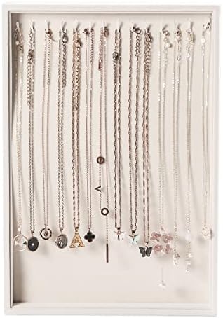 Pangkeep 14 Hooks Necklace Holder Organizer Tray,Beige Velvet Necklace Storage Jewelry Displays for Selling.