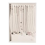 Pangkeep 14 Hooks Necklace Holder Organizer Tray,Beige Velvet Necklace Storage Jewelry Displays for