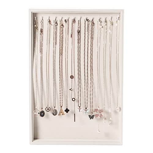 Pangkeep 14 Hooks Necklace Holder Organizer Tray,Beige Velvet Necklace Storage Jewelry Displays For Selling. #TOP3
