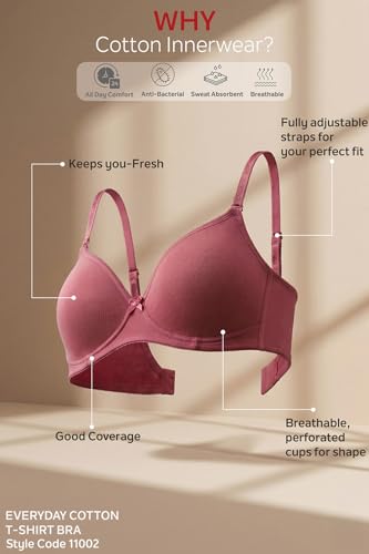 Image of Van Heusen Women's Cotton T-Shirt Bra|16 Hour Comfort|Everyday Bra|Breathable Perforated Cups|Anti Bacterial Tech|Sweat Absorbent|Padded|Wireless|Coverage|No Slip Soft Straps|Detachable Straps