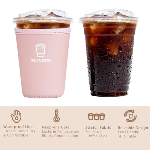 Image of Reusable Insulated Sleeve for Iced Coffee Cup, 3-Pack Coffee Neoprene Drink Sleeve for Cold & Hot Drinks, Beverage Holder for Iced Coffee (Pink Solid)