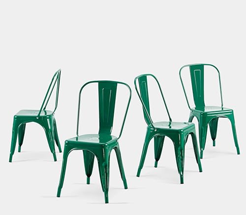 SOLEGGIATA Metal Dining Chairs Set of 4 Industrial Vintage Stackable Metal Chairs for Cafe Dining Room Farmhouse Bistro Indoor Outdoor Alpine Green Color