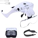 YOCTOSUN LED Head Magnifier, Rechargeable Hands Free Headband Magnifying Glasses with 2 Led, Professional Jeweler's Loupe Light Bracket and Headband are Interchangeable