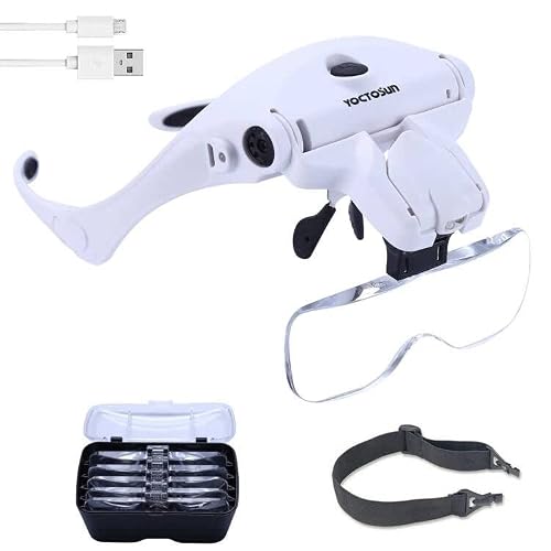 YOCTOSUN Magnifying Glass with Light, LED Head Magnifier 5 Lenses 1.0X-3.5X