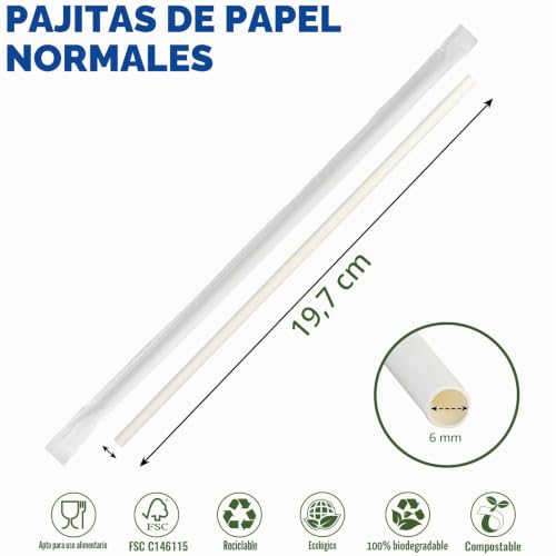 Miniatura 3 de Paquete De 400 Pajitas De Papel Desechables Blancas Empaquetadas Individualmente, 19,7 X 0,6 Cm, 100 Biodegradables