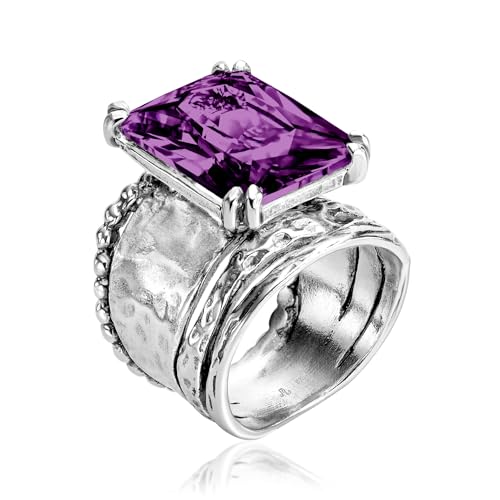 JEAN RACHEL JEWELRY 925 Sterling Silver Octagon Amethyst CZ Ring