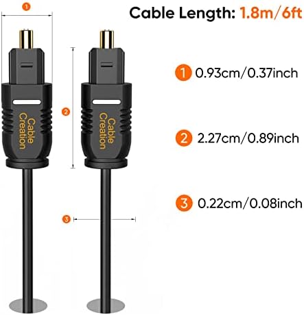 Optical Digital Audio Cable 1.8M/6FT Toslink Lead for [S/PDIF] LG/Samsung/Sony/Philips Sound Bar, Smart TV, Home Theater, PS4, Xbox, Stereo System, Receiver/Preamp, Audio Processor, DAC, Tuner