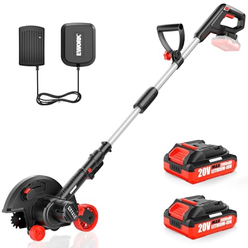 EWORK 20V Cordless Lawn Edger with 2 Batteries & Charger, Battery Powered Edger Lawn with 9' Metal...