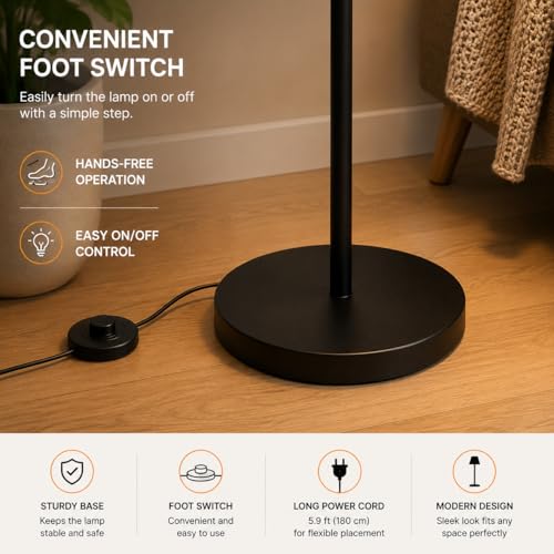 Image of Modern Arc Floor Lamp for Living Room, Bedroom & Reading Corner | Adjustable Gooseneck Standing Lamp with Metal Shade | Minimalist Black Floor Light | E27 LED Compatible