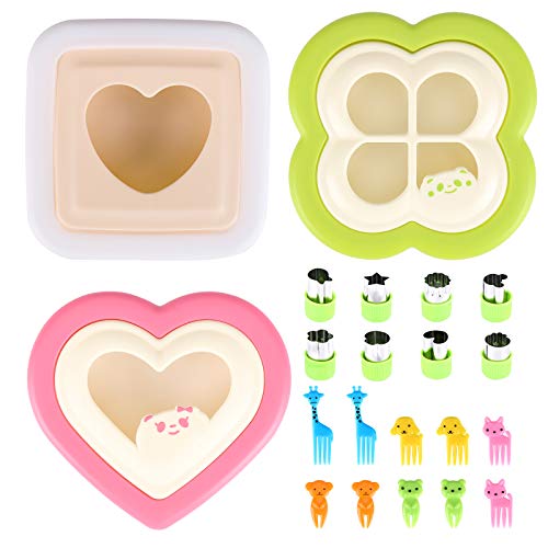 Sandwich Cutter and Sealer,21 piece setï¼ŒFun Sandwich Cutters for Kids,Cut and Seal Decruster Sandwich Maker Shapesï¼ŒIncludes Fruit and Vegetable Cutters Food Picksï¼ŒBoys and Girls Easy to Use (green)